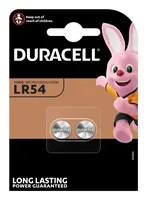 Duracell Knopfzelle Alkaline LR54 , 2 Stück - Gewicht: 1.5 g - Verpackungseinheit: 2 Stück - Chemisches System: Alkali Mangan - Batterietyp Bauform: LR54 / V10GA / LR1130 / L1130 / AG10 / 189 - Anwendung: Knopfzellen - Spannung: 1.5 V