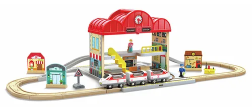 Hape Tragbares Bahnhof-Set - Kategorie: Gebäude - Altersempfehlung ab: 3 Jahren - Material: FSC®-Holz - Kunststoff - Eigenschaften: Keine Eigenschaft - Zertifikate: Keine Zertifizierung