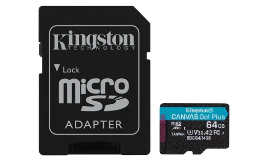 Kingston Technology 64GB microSDXC Canvas Go Plus Gen4 200MB/s A2 U3 V30 Card + Adapter