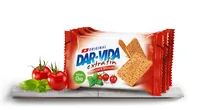 DAR-VIDA Snack extra fin Tomaten & Basilikum 184 g - Produkttyp: Dar-Vida - Nährwertangabe pro: 100 g - Energiegehalt (in kj): 1776 KJ - Energiegehalt (in kcal): 422 Kcal - Fett: 12 g - Gesättigte Fettsäuren: 1.3 g