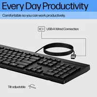 HP 125 G2 USB Wired Keyboard tastiera Ufficio Nero