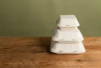 BioPak Menübox Hinged 1000 ml, 50 Stück - Detailfarbe: Braun - Materialtyp: Pflanzliche Faser - Material: Zuckerrohrpulpe (Bagasse) - Verpackungseinheit: 50 Stück