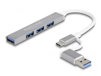 DeLOCK 4 Port Slim USB Hub with USB Type-C or USB Type-A to 3 x USB 2.0 Type-A female + 1 x USB 5 Gbps Type-A female