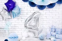 Partydeco Folienballon Zahl 4 gross 86 cm, silber, 1 Stück - Packungsgrösse: 1 Stück - Grösse: 86 cm - Motiv: Zahlen - Produkttyp: Folienballon - Material: Folie - Detailfarbe: Silber