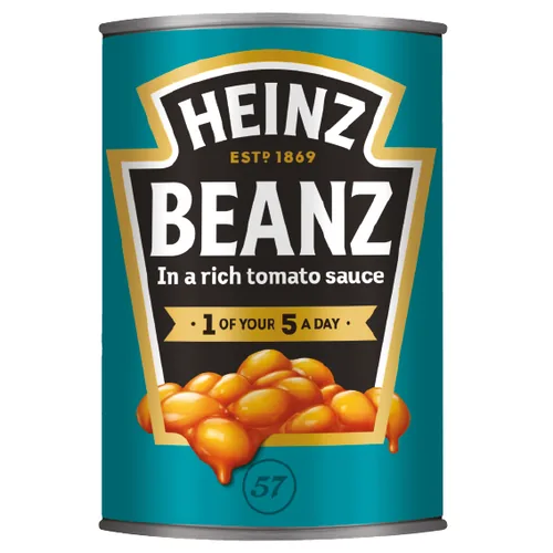 Heinz Dose Baked Beanz 415 g - Produkttyp: Hülsenfrüchte - Nährwertangabe pro: 100 g - Energiegehalt (in kj): 329 KJ - Energiegehalt (in kcal): 78 Kcal - Fett: 3.2 g - Gesättigte Fettsäuren: 0.1 g