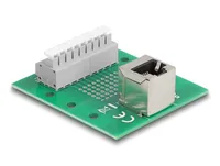 Delock RJ45 Buchse zu Terminalblock mit Drucktaster für Hutschiene gewinkelt