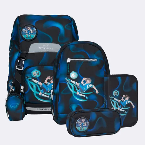 Beckmann Schulthek-Set Classic Magic League 6-teilig - Altersempfehlung ab: 6 Jahren - Wasserabweisend: Ja - Detailfarbe: Dunkelblau - Schwarz - Gewicht: 940 g - Volumen: 22 l - Motiv: Fussball