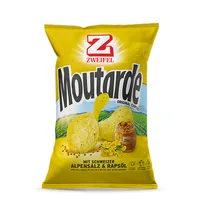 Zweifel Chips Original Moutarde 175 g - Produkttyp: Crème & Gewürz Chips - Nährwertangabe pro: 100 g - Energiegehalt (in kj): 2220 KJ - Energiegehalt (in kcal): 534 Kcal - Fett: 34 g - Gesättigte Fettsäuren: 2 g
