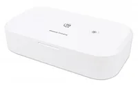 Manhattan UV Phone Sanitizer with Wireless Charger, 10 W Wireless Charging Pad, Integrated UV LEDs to eliminate germs, viruses and bacteria, Quick 1-minute or 5-minute cleaning cycle, Auto-off UV light when opened, White, 3 Year Warranty