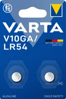 Varta Knopfzelle V10GA / LR54 , 2 Stück - Gewicht: 1.18 g - Verpackungseinheit: 2 Stück - Chemisches System: Alkali Mangan - Batterietyp Bauform: LR54 / V10GA / LR1130 / L1130 / AG10 / 189 - Anwendung: Spezialbatterien - Spannung: 1.5 V
