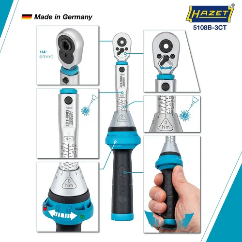 Drehmomentschlüssel 5108B-3CT für Bits, 1/4"" (blau/schwarz, Umschalt-Knarre)