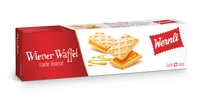 Wernli Guetzli Wiener Waffel 150 g - Produkttyp: Waffeln - Nährwertangabe pro: 100 g - Energiegehalt (in kj): 1834 KJ - Energiegehalt (in kcal): 437 Kcal - Fett: 17 g - Gesättigte Fettsäuren: 11 g