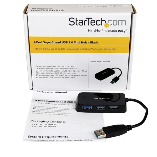 StarTech.com Portable 4 Port SuperSpeed Mini USB 3.0 Hub - 5Gbps - Black - TAA