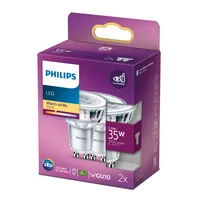 Philips Lampe LEDcla 35W GU10 WW ND 2PF Warmweiss (WW) - Energieeffizienzklasse: F - Lampensockel: GU10 - Protokoll: Ohne - Smart Home: Nicht kompatibel - Farbtemperatur Kelvin: 2700 K - Gesamtleistung: 3.5 W