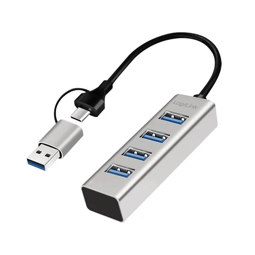 Logilink USB 3.0 HUB, 4x USB-A, 5 Gbits, silber