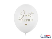 Partydeco Luftballon Just Married Weiss/Gold Ø 30 cm, 6 Stück - Packungsgrösse: 6 Stück - Grösse: 30 cm - Produkttyp: Luftballon - Motiv: Hochzeit - Detailfarbe: Gold - Weiss - Material: Latex