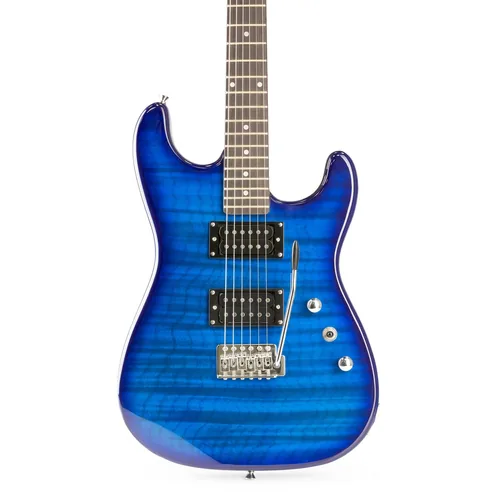 MAX E-Gitarre GigKit Quilted Style Blau - Gitarrenkoffer / Gigbag: Gigbag - Hals: Linde - Tonabnehmerbestückung: HH - Gitarrensteg: Tremolo - Leistung AMP: 0 W - Set: Ja