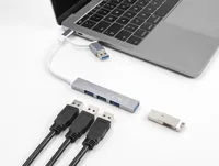 DeLOCK 4 Port Slim USB Hub with USB Type-C or USB Type-A to 3 x USB 2.0 Type-A female + 1 x USB 5 Gbps Type-A female