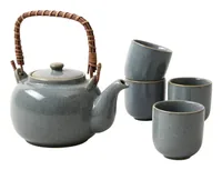 Esmée Tee-Set Japandi Krug & 4 Tassen 0.7 l, Blaugrau - Material: Steingut - Filtertyp: Kein Filter - Fassungsvermögen: 0.7 l - Kompatible Kochfelder: Manuell - nicht für Kochfelder