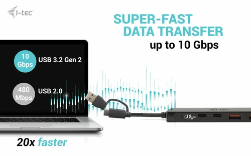 I-TEC USB-C Metal HUB 2xUSB 3.0 2xUSB-C 5Gbps without power adapter ideal for Notebook Ultrabook Tablet PC