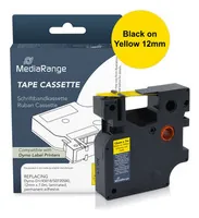 MediaRange Plastic tape cassette, for label printers using Dymo® D1/45016/S0720560, permanent adhesive, 12mm, 7m, laminated, black on blue