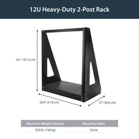 StarTech.com 12U 2-Post Open Frame Desktop Server Rack, 19in Compact Space-Saving Floor IT Rack with 350lb (160kg) Weight Capacity