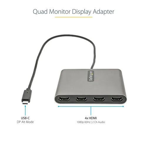 StarTech.com USB-C auf 4x HDMI Adapter - Externe Video- und Grafikkarte - USB Type-C auf Quad HDMI Display Adapter Dongle - 1080p 60Hz - Multi Monitor Splitter - Windows (USBC2HD4)