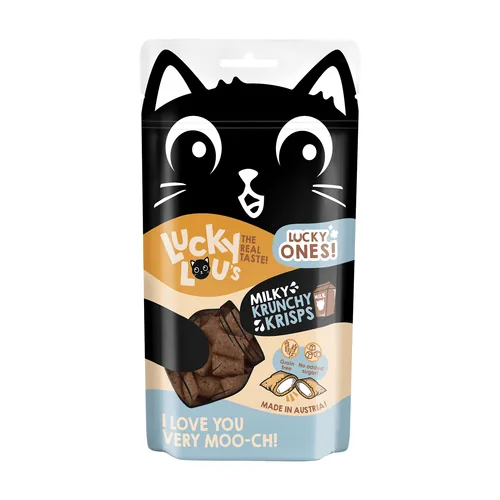 Lucky Lou Katzen-Snack Lucky Ones Krunchy Krisps Milch, 60g - Snackart: Biscuits - Tierbedürfnis: Kein besonderes Bedürfnis - Geschmacksrichtung: Geflügel - Zertifikate: Keine Zertifizierung - Fleischsorte: Geflügel - Packungsgrösse: 60 g