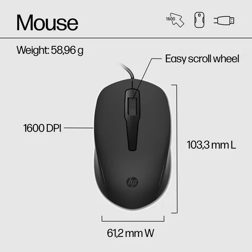 HP 150 Wired Mouse and Keyboard Tastatur Maus enthalten Heimbüro USB QWERTY Englisch Schwarz