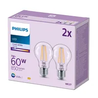 Philips Lampe LED classic 60W A60 E27 CW CLND 2CT/6 EC Neutralweiss (NW) - Energieeffizienzklasse EnEV 2020: E - Lampensockel: E27 - Farbtemperatur Kelvin: 4000 K - Gesamtleistung: 7 W - Dimmbar: nicht dimmbar - Zusätzliche Ausstattung: Keine