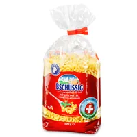 Bschüssig Teigwaren Hörnli mittel 500 g - Produkttyp: Hörnli - Nährwertangabe pro: 100 g - Energiegehalt (in kj): 1520 KJ - Energiegehalt (in kcal): 361 Kcal - Fett: 3 g - Gesättigte Fettsäuren: 1 g