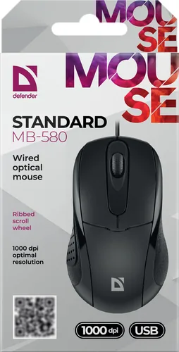 Defender MOUSE STANDARD MB-580 black OPTICAL 1000dpi 3P