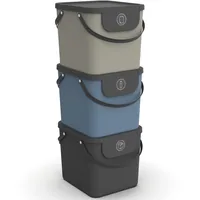 Rotho Recyclingbehälter Albula 40 l, Blau/Grau/Schwarz - Material: Recycling Kunststoff - Fassungsvermögen: 40 l - Anzahl Behälter: 3 - Detailfarbe: Grau - Blau - Schwarz - Form: Eckig