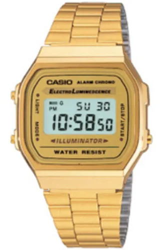Casio A168WG-9WDF Vintage Unisex-Digitaluhr mit Edelstahlband, gold