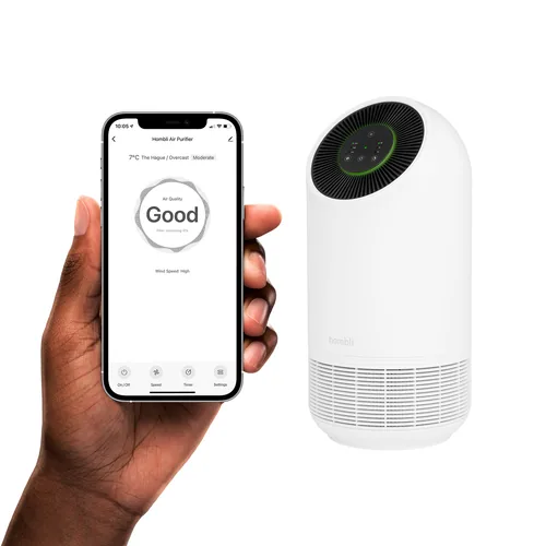 hombli Luftreiniger Smart Air Purifier 25 m² - Typ: Luftreiniger - Geräuschentwicklung in Betrieb: 30 dBA - Filtertyp: Aktivkohlefilter - HEPA-Filter - Vorfilter - Duftstoffbehälter: Nein - Display vorhanden: Nein - Hygrostat: Nein