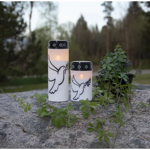 Star Trading LED Grabkerze Taube, Ø 7.5 x 20.5 cm, Weiss - Betriebsart: Batteriebetrieb - Akkubetrieb - Aussenanwendung: Ja - Höhe: 20.5 cm - Timerfunktion: Ja - Set: Nein - Leuchtenfarbe: Weiss