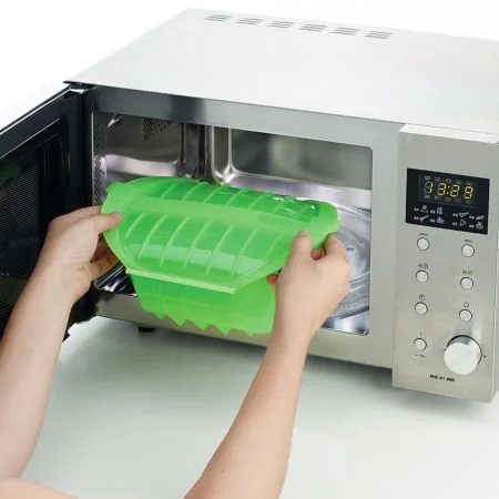 Lékué Mikrowellen-Dampfgarer Tief Grün - Material: Silikon - Detailfarbe: Grün - Set: Nein - Unterteilungsmöglichkeit: Nein - Fassungsvermögen: 0.65 l