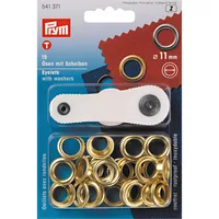 Prym Ösen + Scheiben 11 mm, Gold, 15 Stück - Verpackungseinheit: 15 Stück - Detailfarbe: Gold - Produkttyp: Ösen