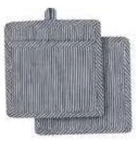 Ladelle Topflappen Lina Stripe 2 Stück, Blau/Weiss - Material: Baumwolle (CO) - Leinen (LI) - Detailfarbe: Weiss - Blau