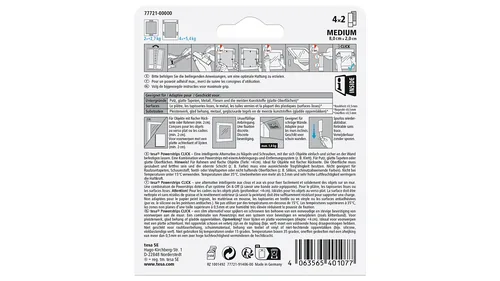 tesa Montagestreifen Powerstrips CLICK Medium 4 Paar, 5.4 kg - Detailfarbe: Weiss - Art: Montagestreifen