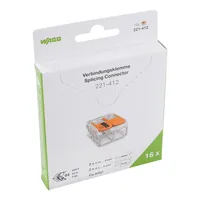WAGO Steckklemme COMPACT 2 x 0.14-4 mm², 16 Stück - Verwendung Klemmen: Drähte + Litzen - E-Nr.: 239963 - Typ: Klemme - Klemmstellen: 2 × - Detailfarbe: Transparent - Eigenschaften Hausinstallation: Betätigungshebel