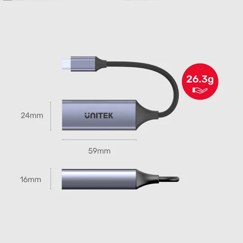 Unitek USB-C - RJ45 adapter, 1GBPS, PD 100W