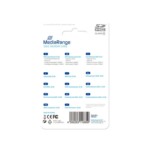 MEDIARANGE  SD-Card 32GB SDHC Klasse 10, 32GB