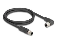 Delock M12 Kabel L-kodiert 4 Pin Stecker gerade zu Buchse rechts gewinkelt PUR schleppkettentauglich 1 m schwarz