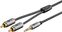 Plus Audio Adapterkabel AUX 3,5mm Klinke > Stereo-Cinch Stecker (schwarz/silber, 0,5 Meter)
