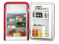Trisa Kühlschrank Frescolino Classic 107 Rot - Energieeffizienzklasse EnEV 2020: E - Bauart: Freistehend - Einbaunormen: Keine - Nutzinhalt Kühlen: 92 l - Nutzinhalt Gefrieren: 15 l - Breite: 55 cm