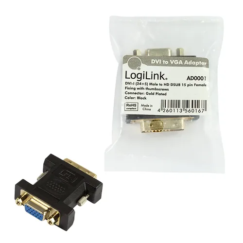 LogiLink AD0001 video cable adapter VGA (D-Sub) DVI-I Schwarz