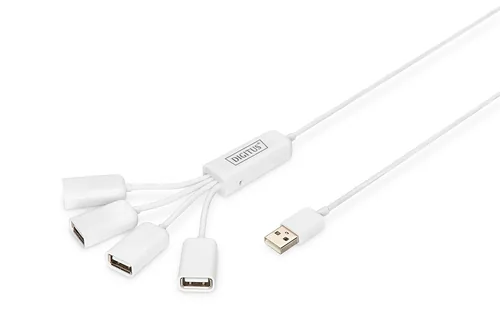 DIGITUS USB-Hub 4-Port 2.0->4xA2.0 integr. Kabel weiß