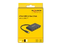 Delock USB-Hub 4 x USB 3.1 Typ-C - Stromversorgung: USB - Anzahl Ports: 4 - Detailfarbe: Schwarz - USB Standard: 3.1 Gen 2 (10 Gbps) - USB Anschluss 2 (Endgerät): USB C - USB Anschluss 1 (Quelle): USB C