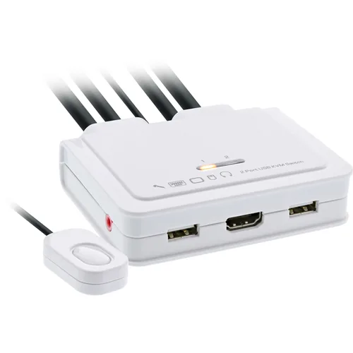 InLine KVM Switch - 2-fach - USB-C + HDMI zu HDMI - 4K - mit Audio - integr. Kabel